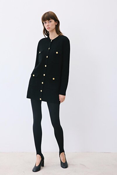 rue Black Knitwear Cardigan with Gold Buttons