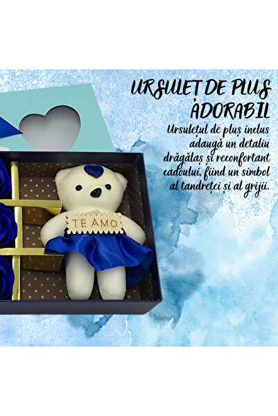 SDEPOT cutie cadou cu aranjament floral, cu ursuleț de pluș și trandafiri artificiali