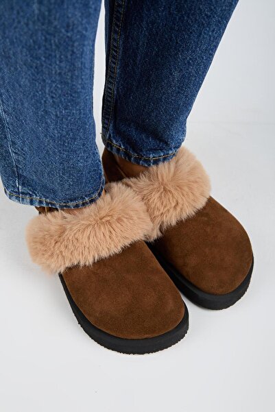 Manijero Antonella Fur Women's Genuine Leather Back Strap Platform Sabo Tan Sandals