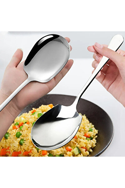 CAVARA Gümüş Servis Kaşığı 25 cm | Büyük Boy Paslanmaz Çelik Şık Sofra Sunum Kaşığı