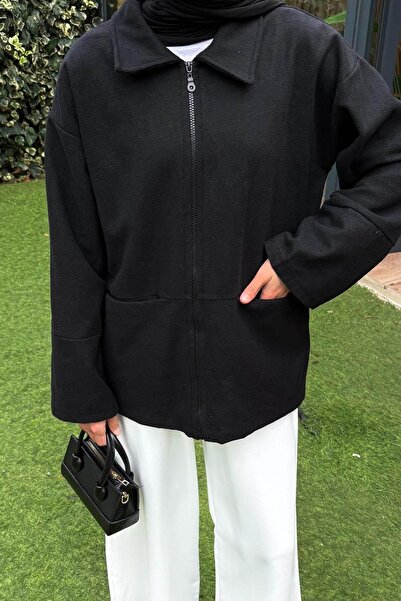 lamelif Zippered Hijab Jacket Black