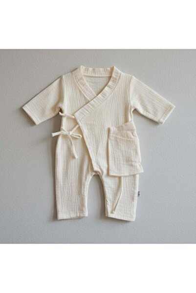 Ominii Ecru Muslin Jumpsuit Hat Set of 2 |   Newborn & Baby Clothing