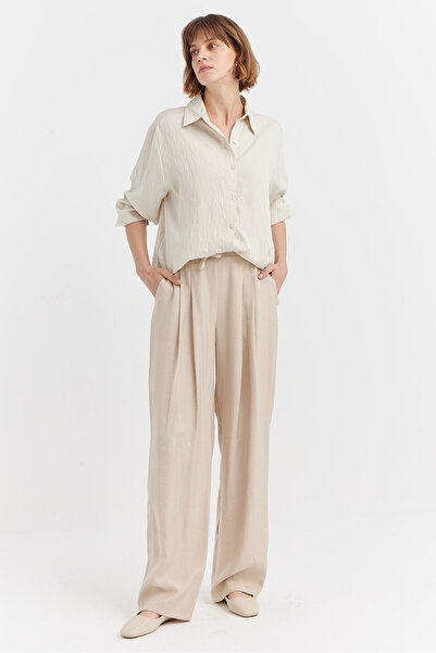 PAULMARK Pantaloni de damă cu picior lat cu detaliu pliat