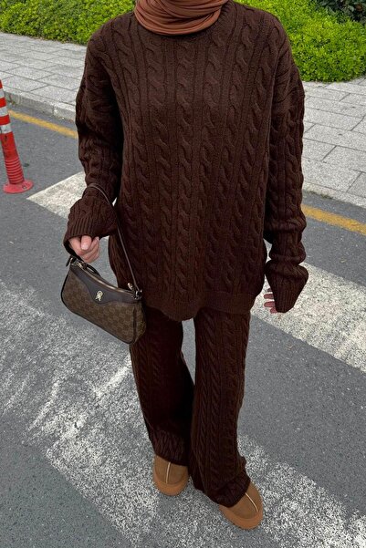 lamelif Braided Fleece-Lined Set Bitter Brown