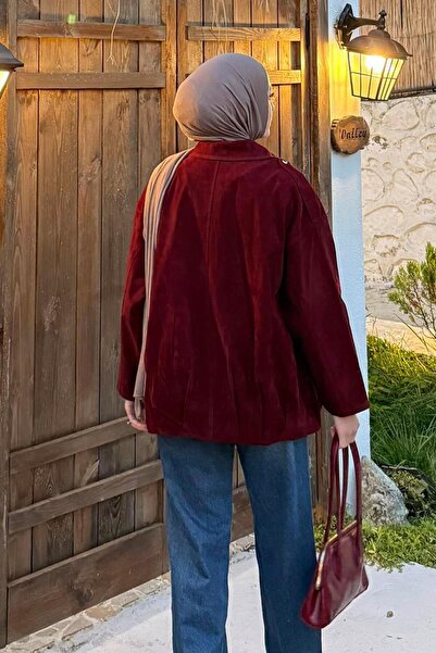 lamelif Shoulder Epaulettes Suede Coat Burgundy