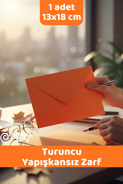 İstisna 1 Adet Turuncu Zarf 13x18 cm Kartpostal Davetiye Zarfı