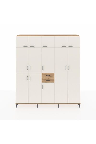 Dienni Hyperion Dolap 10 Raflı 2 Çekmeceli 3 Askılı 220x44x243 Çam-Aytaşı/Çam