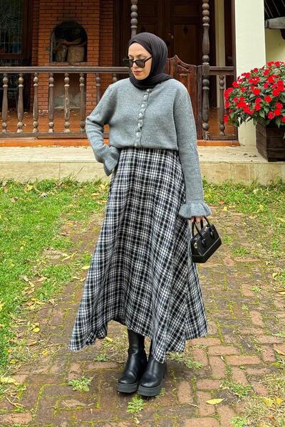 lamelif Ruffle Detailed Cardigan Gray