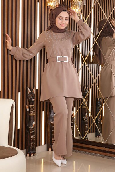 Modamihram Pearl Stone Detailed Set Mink Msw19116-4