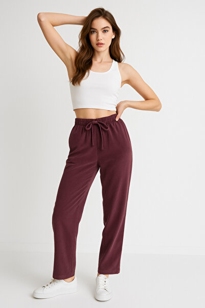 Rich Women's Dark Plum High Waist Elastic Wide Leg Trousers-Multicolour 42
