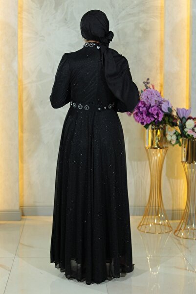 Modamihram Сукня з драпіруванням на грудях, прикрашена стразами, чорна MSW19188-1