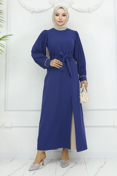 Modamihram Pleated Slit Set Indigo Msw19239-3