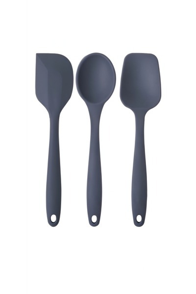 OLA HOME Büyük Boy Antrasit Silikon Spatula Kaşık Kepçe Seti (3'lü) | Yanmaz ...