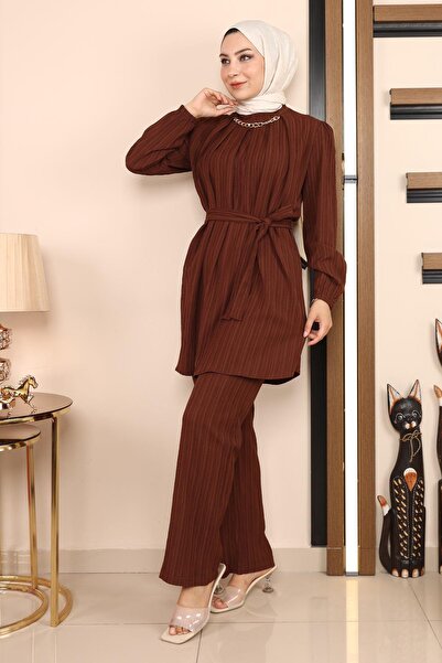 Modamihram Chain Detailed Suit Brown Msw19140-5