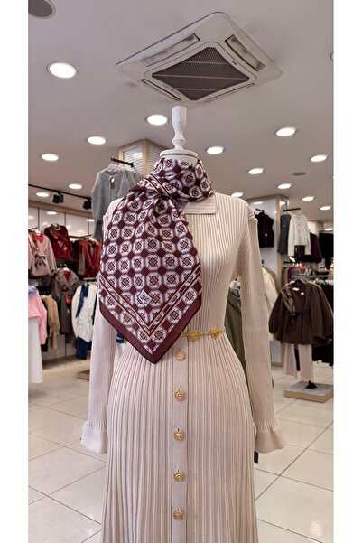 KUQOS Etnik Dama Desenli Eşarp Bordo