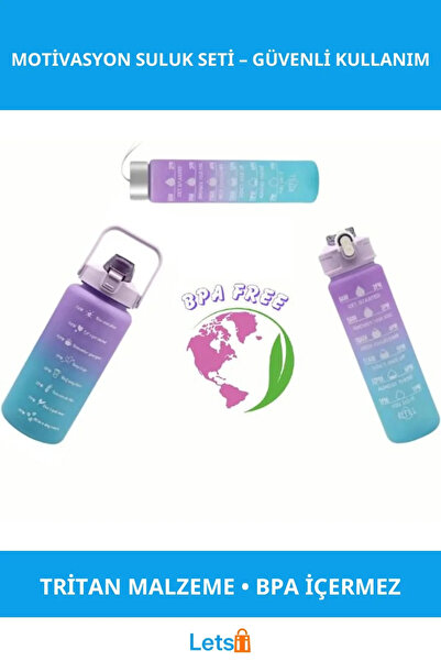 Letsii مجموعة زجاجات مياه تحفيزية بسعة 300 مل و750 مل و2000 مل مصنوعة من التر...