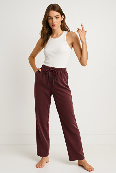 Rich Women's Dark Plum High Waist Elastic Wide Leg Trousers-Multicolour 42
