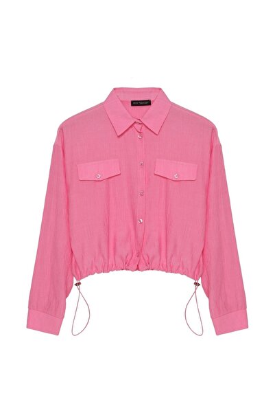 Quzu Γυναικείο πουκάμισο με λεπτομέρεια από λάστιχο Gml00021 ΡΟΖ