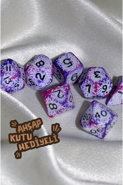 DiceLand Sprey Pembe ve Mor El Yapımı DND Zar Seti – DiceLand, 7’li RPG Zarla...