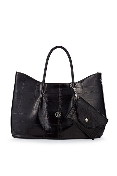 Bilik Deri Black Women's Handbag with Logo Detail Ri̇v 147-Kr