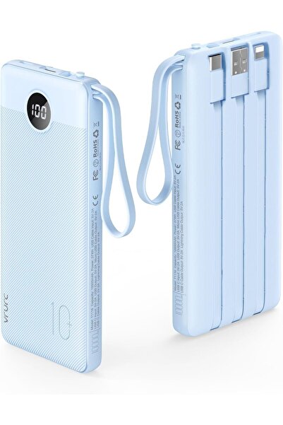Generic VRURC 10000mAh Power Bank with Built-in Cables, LED Display (Blue)