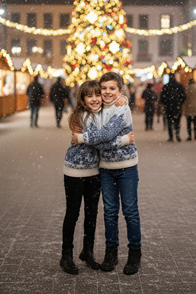 Pulltonic Kız/Erkek Çocuk Balıkçı Yaka Kar Taneli Kazak | %30 Yün