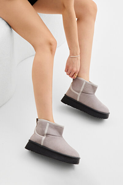 Tonny Black Kadın Gri Kalın Poli Taban Süet Görünümlü Günlük Bot