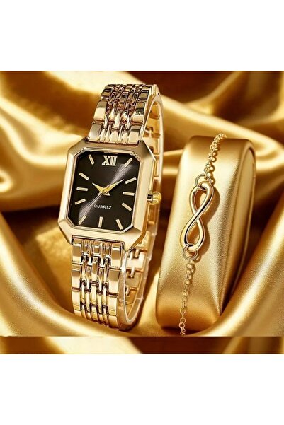 OEM 14K Gold Plated "Eternal Shine Black" Watch and Bracelet Set - The Elegance of Infinite Love