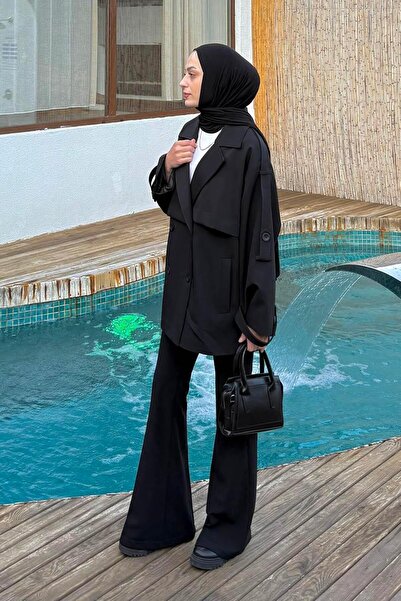 lamelif Κοντό παλτό με επένδυση ώμου Μαύρο