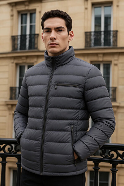 comstar Men's Trend Basic Mock Neck Winter Smoked Puffer Coat