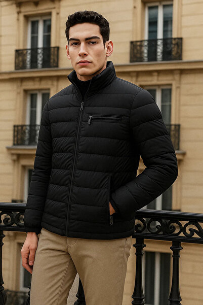 comstar Men's Trend Basic Mock Neck Winter Black Puffer Jacket