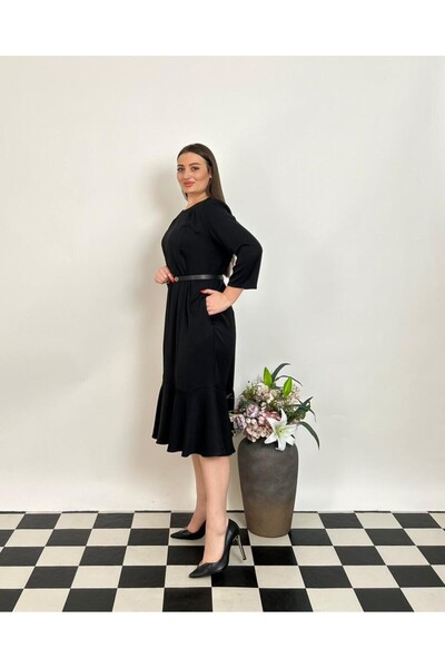 DE WHITES Plus size belted dress with fish detail bottom skirt part