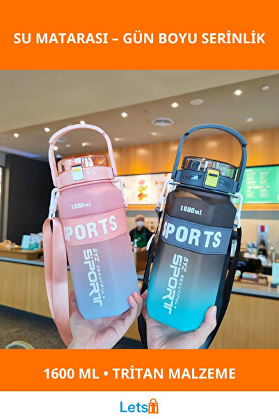 Letsii غطاء زجاجة مياه مريح وخفيف الوزن سعة 1600 مل من التريتان مانع للتسرب