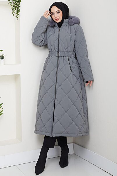 hafsamina Nova Büyük Beden Kapitone Mont Bej HM2866