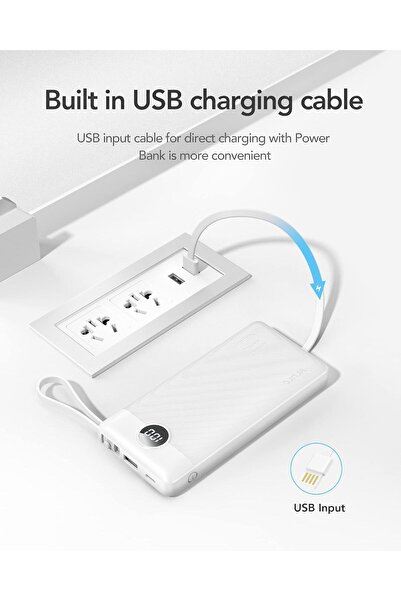 Generic VRURC Power Bank 10000mAh with Built-in Cables, USB-C Slim Portable Charger