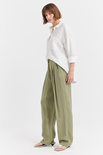 PAULMARK Γυναικείο παντελόνι με φαρδύ πόδι με λεπτομέρεια πλισέ