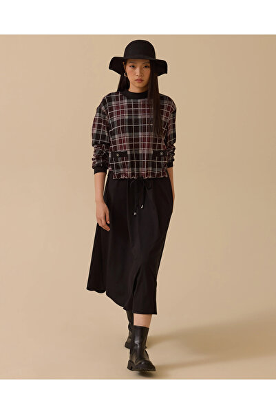 SCL Ekose Desenli Çift Kumaşlı Elbise