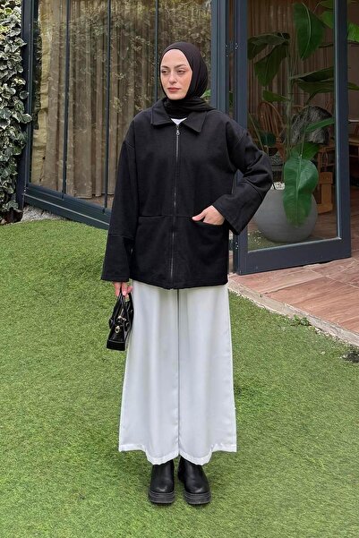 lamelif Zippered Hijab Jacket Black