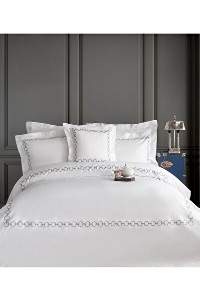 miemaison طقم غطاء لحاف فاخر دائري أبيض مكون من 120 خيطًا - مقاس كينج