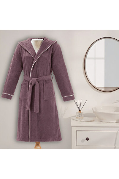 Layvera روب حمام للنساء والرجال بلون البرقوق |   100% قطن - بغطاء رأس - حواف ...