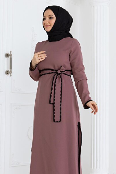 Modamihram Shepherd's Stitch Belted Suit Dusty Rose Msw19365-3