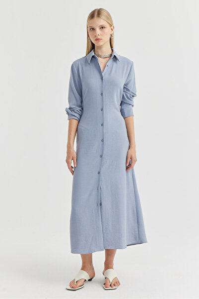 PAULMARK Γυναικείο φόρεμα με ζώνη και κουμπιά σε όλο το μήκος