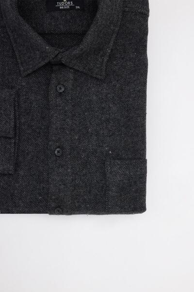 Tudors Ανδρικό χειμερινό πουκάμισο μεγάλου μεγέθους με μονή τσέπη καρό σκούρο γκρι