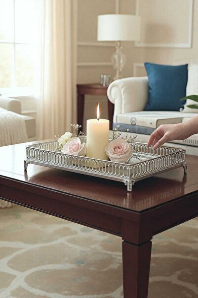 PELLE DESİGN Metal Tepsi Jardiner Lazer Kesim 39cm x 24cm