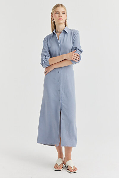 PAULMARK Γυναικείο φόρεμα με ζώνη και κουμπιά σε όλο το μήκος