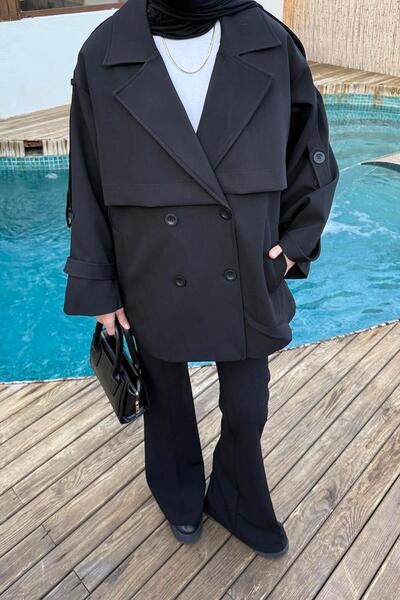 lamelif Κοντό παλτό με επένδυση ώμου Μαύρο