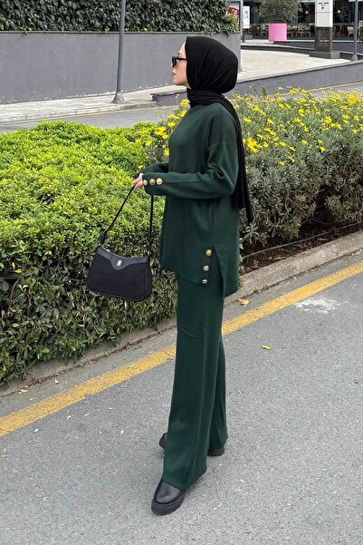 lamelif Button Detailed Knitwear Set Emerald Green