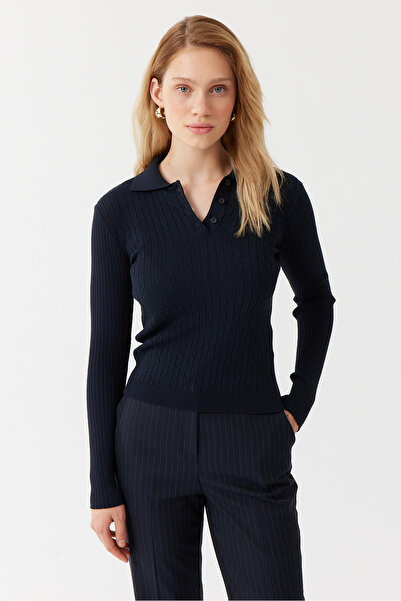 PAULMARK Γυναικείο πουλόβερ με μοτίβο πλεξούδας με λαιμόκοψη πόλο