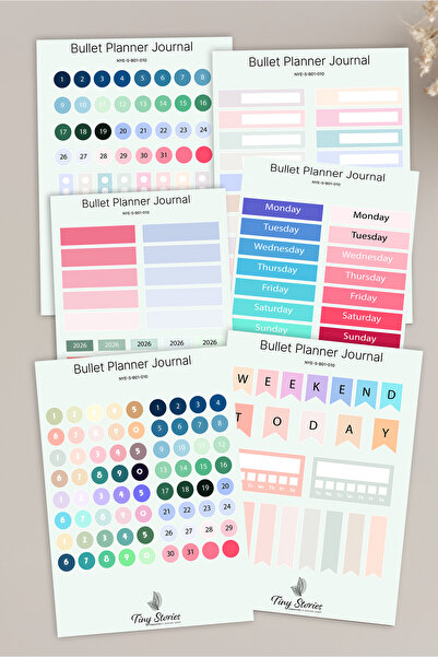 tinystoriestr Set naljepnica za bullet journal - 6 listova / Agenda, spomenar...