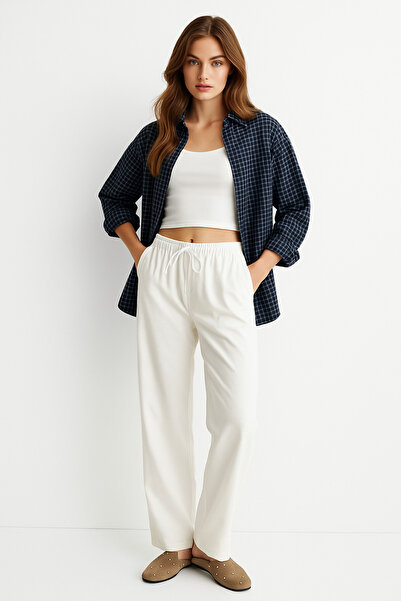 Rich Women's White High Waist Elastic Wide Leg Trousers-Multicolour 36